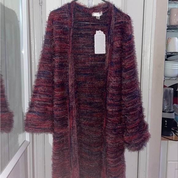 BAND OF THE FREE Sunset Boulevard Eyelash Sweater Fluffy Red & Purple Duster - Picture 9 of 12